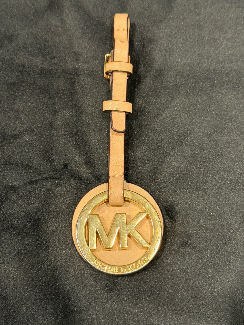 Michael Kors Tan Leather BagTag with Gold MK Medallion